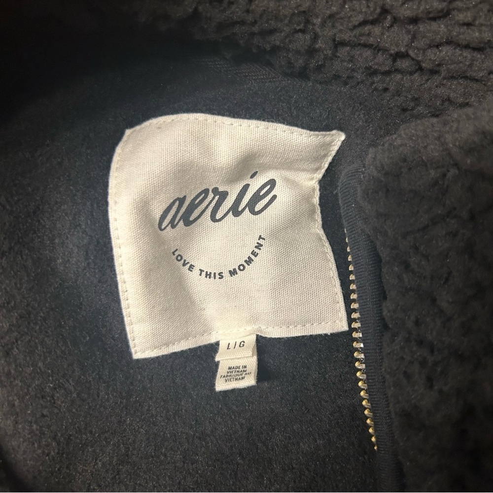 Aerie Women’s Black Quarter Zip Sherpa Sweatshirt, Size Large - Picture 8 of 10